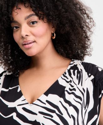 Plus Size Animal-Print V-Neck Top, Exclusively at Macy's