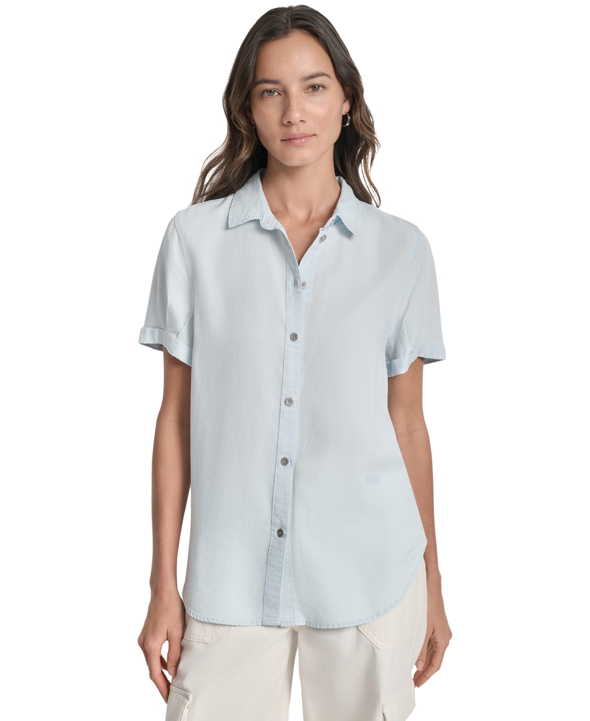 DKNY JEANS WOMEN'S ROLLED-SLEEVE BUTTON-UP SHIRT 