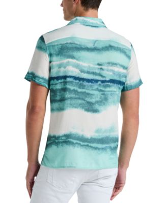 Мужская походная рубашка Perry Ellis с коротким рукавом и волнистым принтом спереди на пуговицах