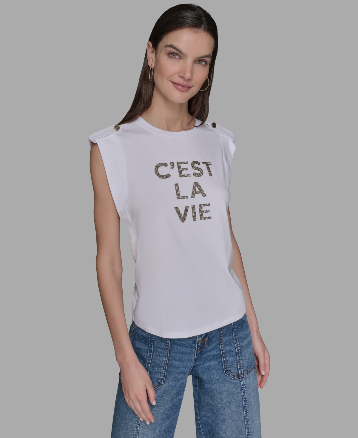 Karl Lagerfeld Plus Size C'est La Vie Extended-shoulder Top In White