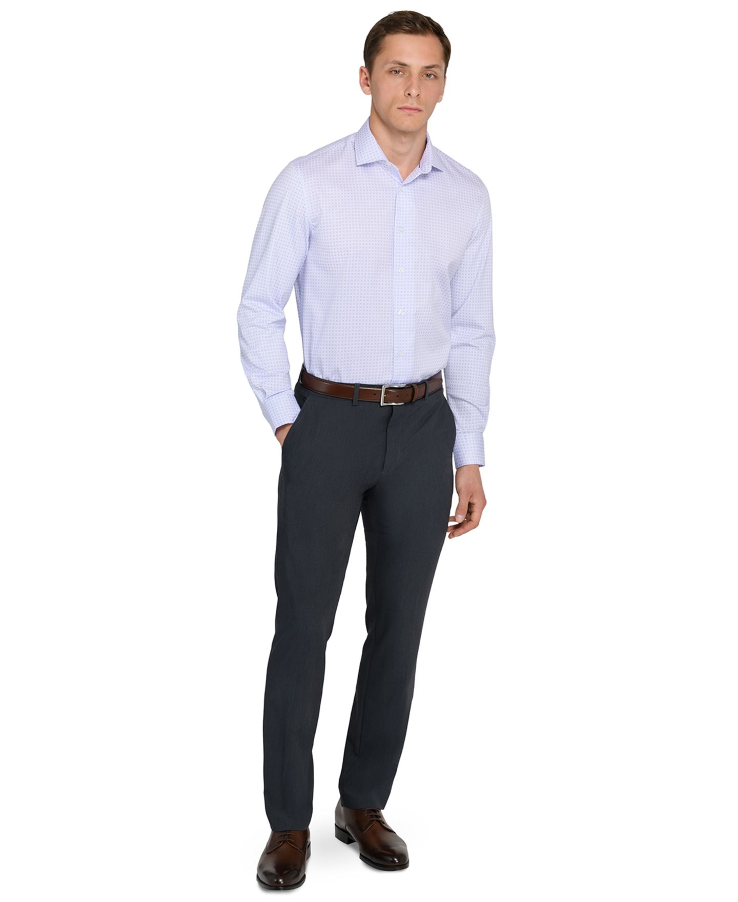 Мужская рубашка MICHELSONS OF LONDON Men Checkered Print Hybrid Slim Fit Easy Care Long Sleeve, цвет: Белый фиолетовый — фото 2