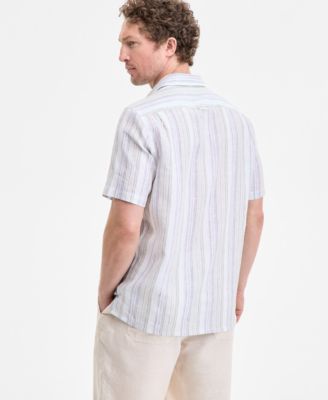 Men's Elevated Barry Regular-Fit Stripe Button-Down Linen Shirt, Exclusively at Macy's 