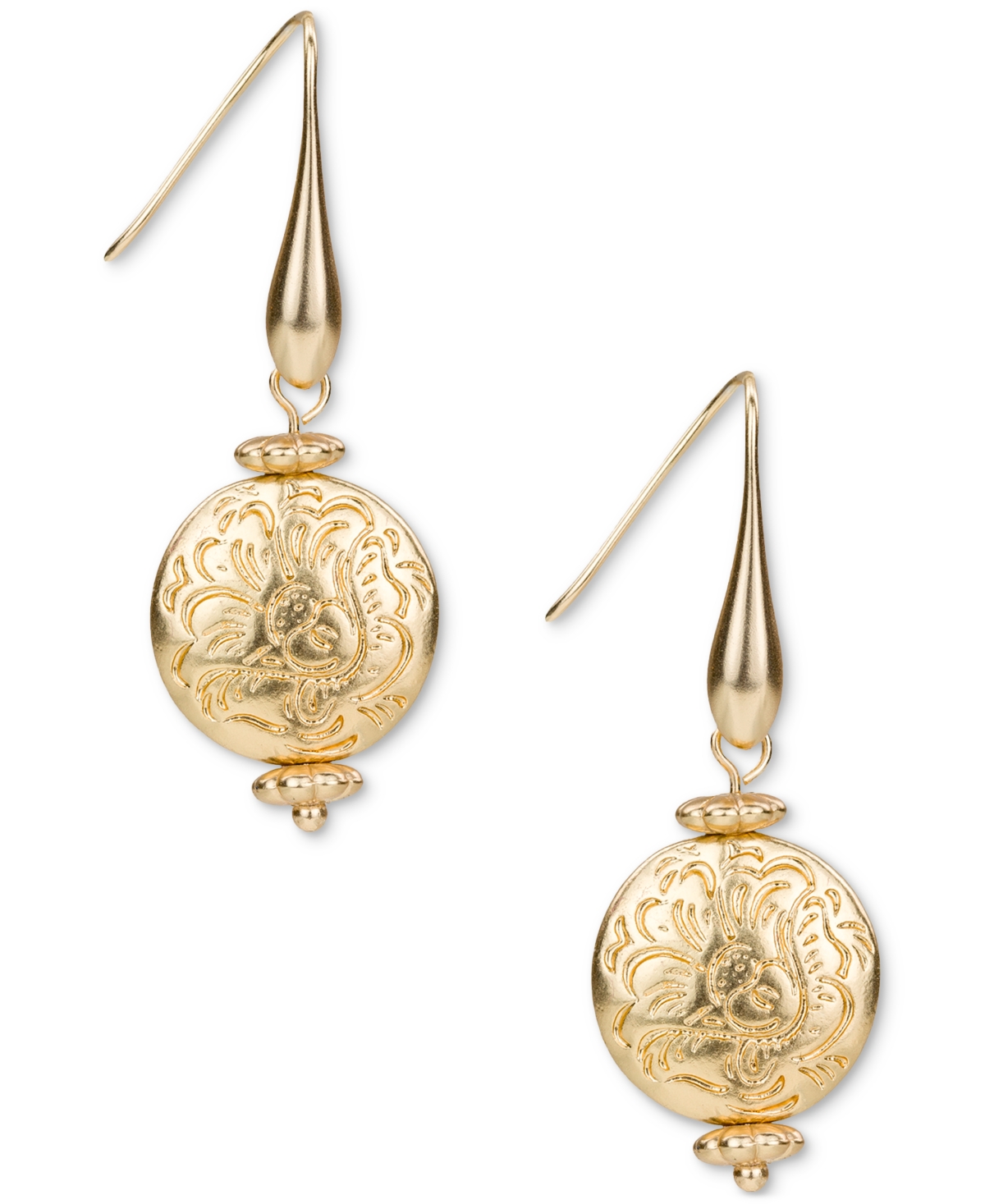 Gold-Tone Etched Bead Drop Earrings - Matte Gold
