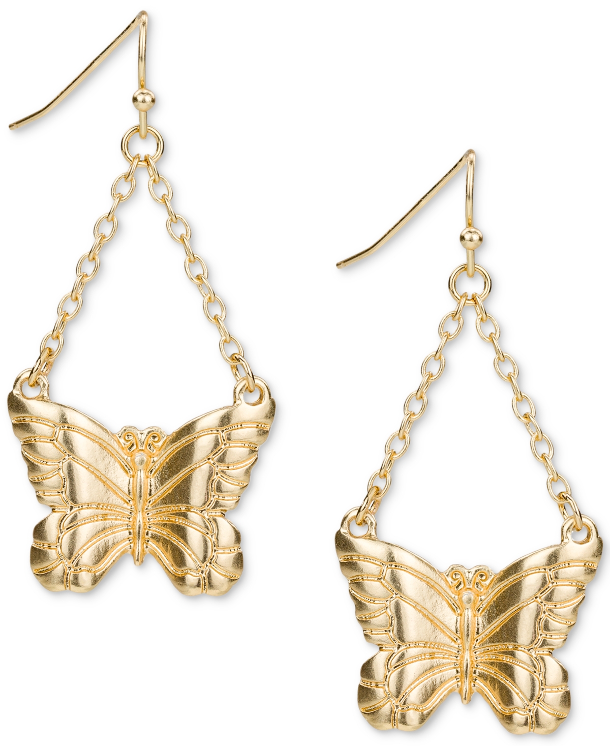 Gold-Tone Butterfly Chain Drop Earrings - Matte Gold
