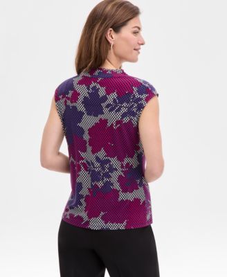 Women's Floral Houndstooth Cowlneck Blouse