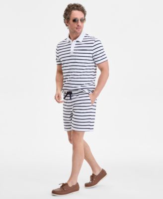 Мужская рубашка поло из махровой ткани в бенгальскую полоску с коротким рукавом Club Room, эксклюзивно от Macy's