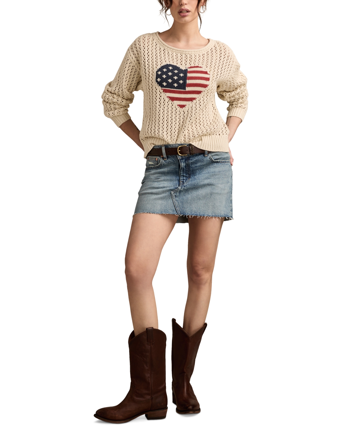 LUCKY BRAND WOMEN'S AMERICANA MESH-STITCH SWEATER 