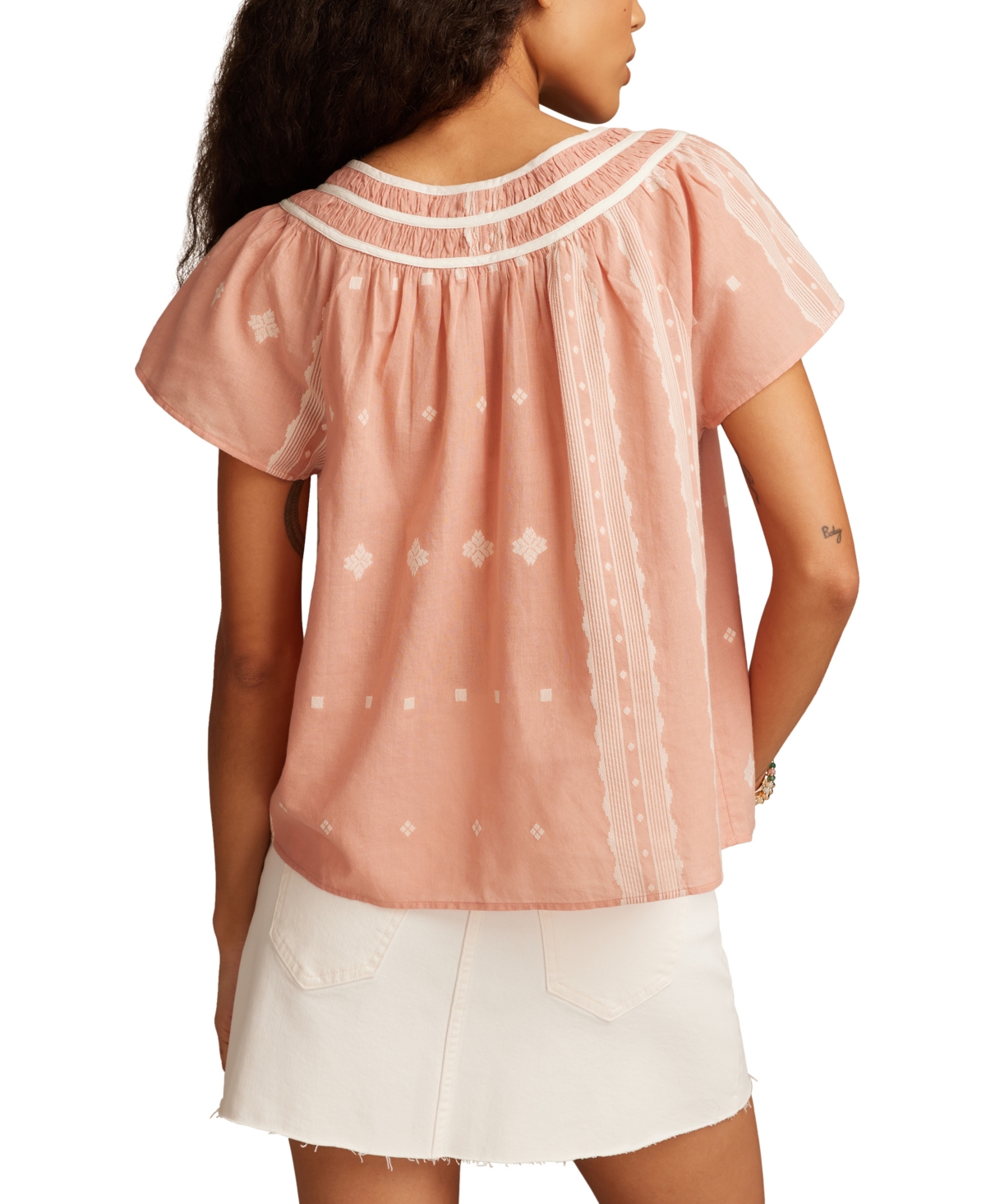 LUCKY BRAND SHORT SLEEVE PEASANT BLOUSE 