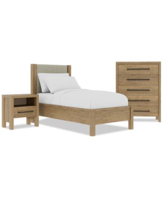 Davie 3-Pc. Twin Set (Upholstered Bed, Chest & 1-Drawer Nightstand)