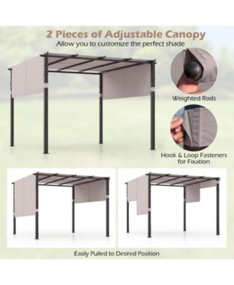 10 x 10 ft Flat Top Pergola with Retractable Canopy for Garden Pool Porch and Backyard
