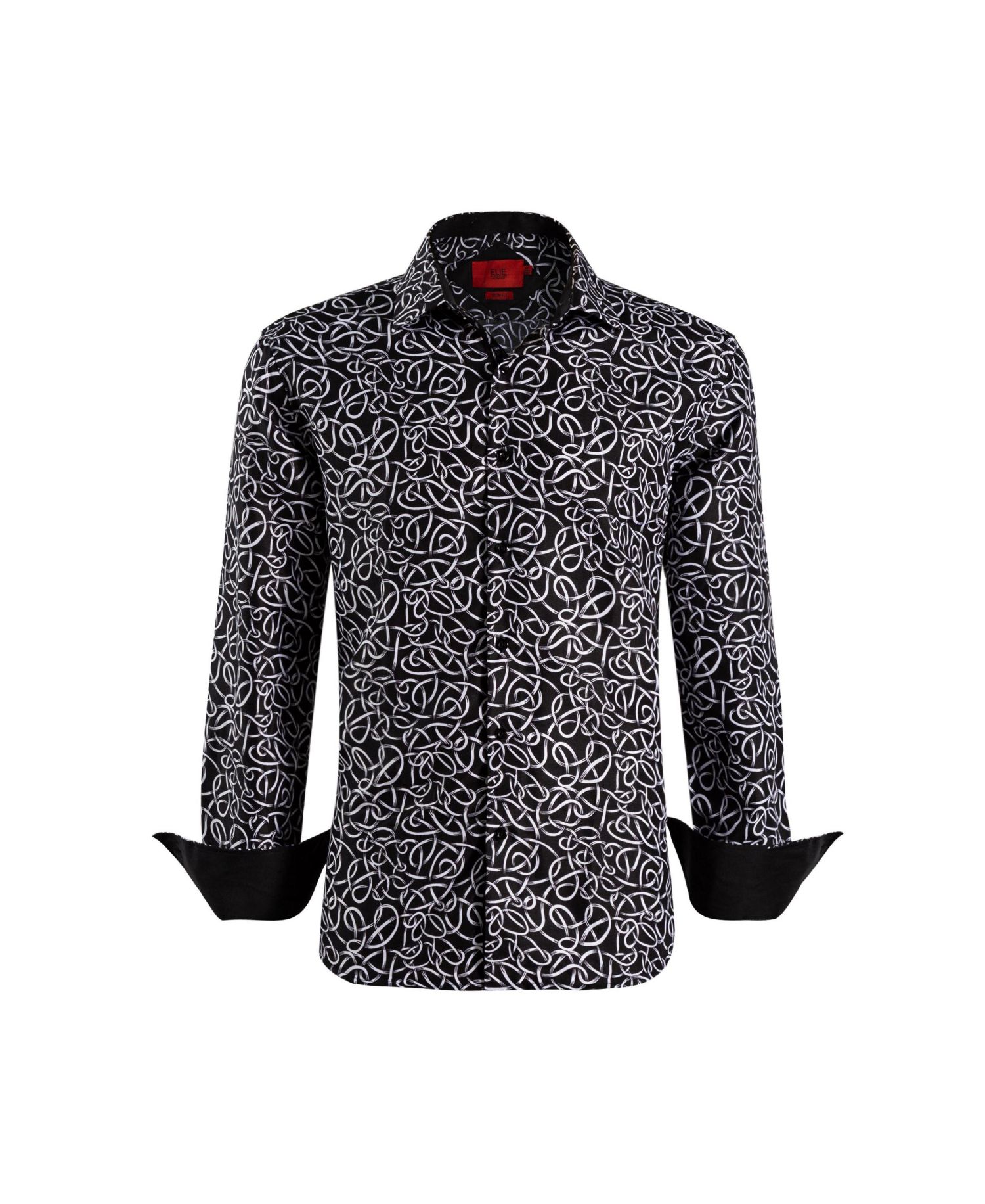 Big Boys Black Slim Fit Swirl Print Button-Down Shirt