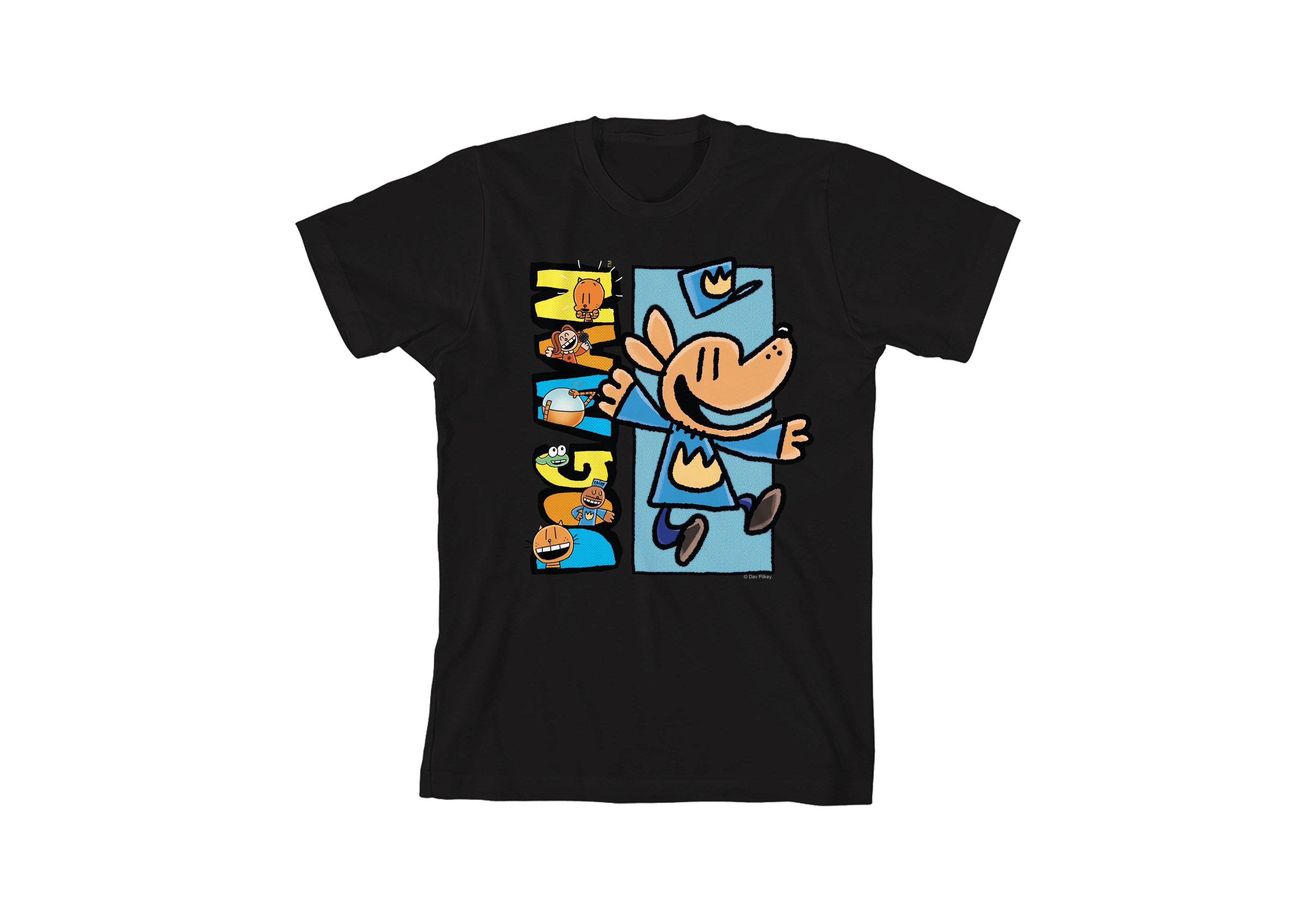 Dog Man Boys Characters Inside Logo Youth Black Crew Neck Short Sleeve T-shirt -Xxl