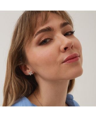 Bowtie Sterling Silver Zirconia Stud Earring