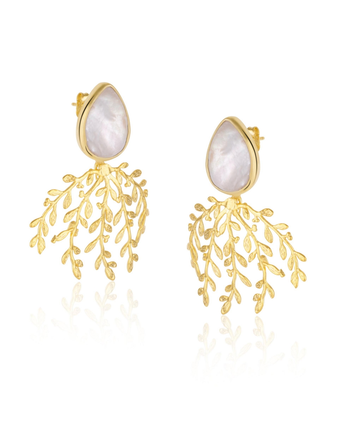 Mother Of Pearl Olive Branch Sterling Silver Earring - Gold