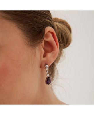 Pear Shape Amethyst Sterling Silver Drop Earrings