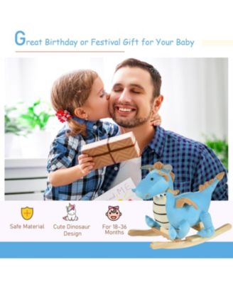 Kids Plush Ride-On Rocking Horse Toy Dinosaur Ride Rocking Chair with Realistic Sounds for18-36 Months, Blue