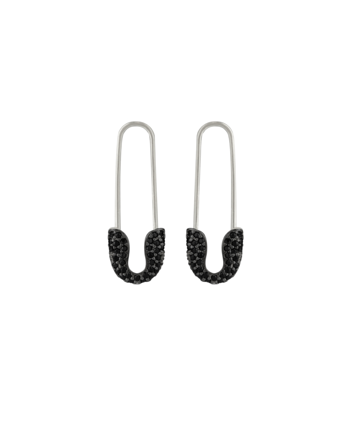 Black Pave Safety Pin Earring Jewelled Sterling Silver - Silver