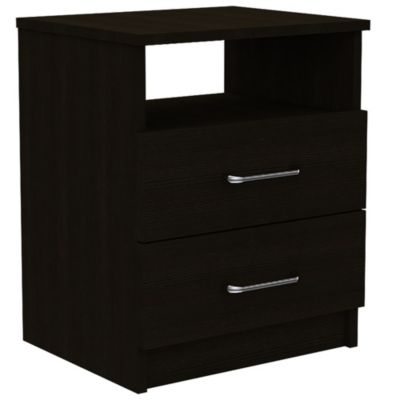 Nightstand with Open Compartment and Two Drawers for Bedroom Storage and Bedside Use