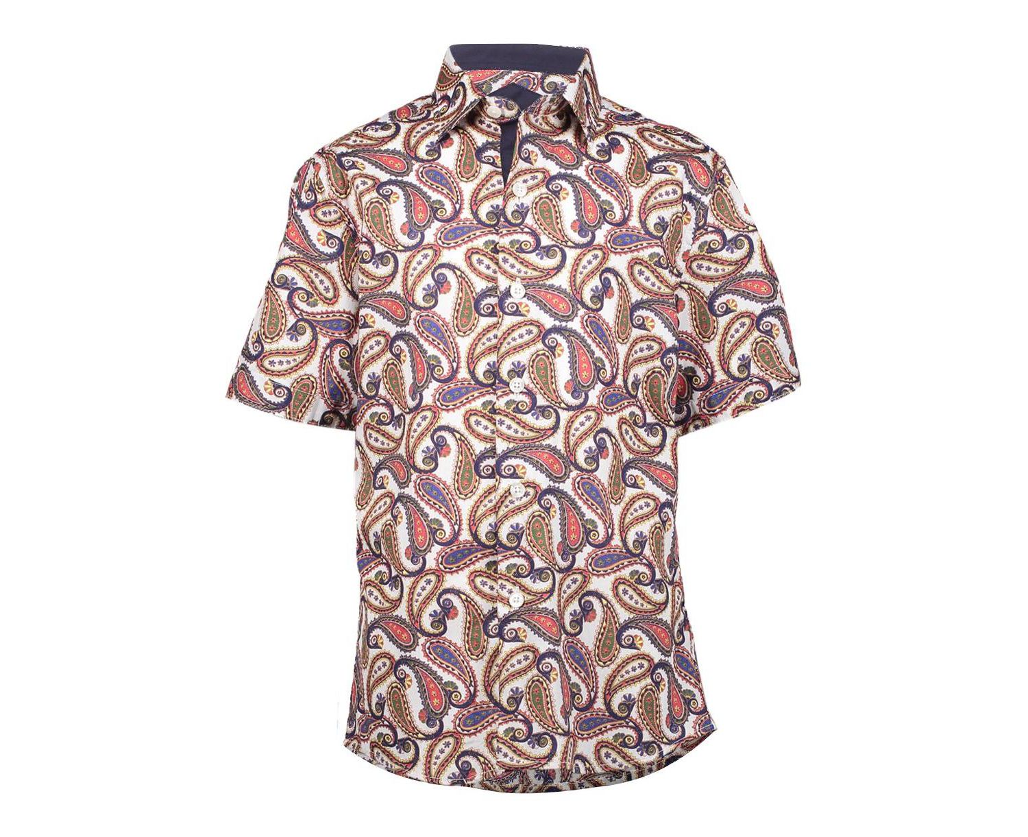 Big Boys Royal Paisley Button-Down Slim Fit Short Sleeve Shirt