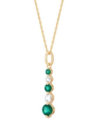 Lab-Created Emerald (5/8 ct. t.w.) & Lab-Created White Sapphire (1/2 ct. t.w.) Pendant Necklace in 14k Yellow Gold over Sterling Silver, 16" + 2" extender
