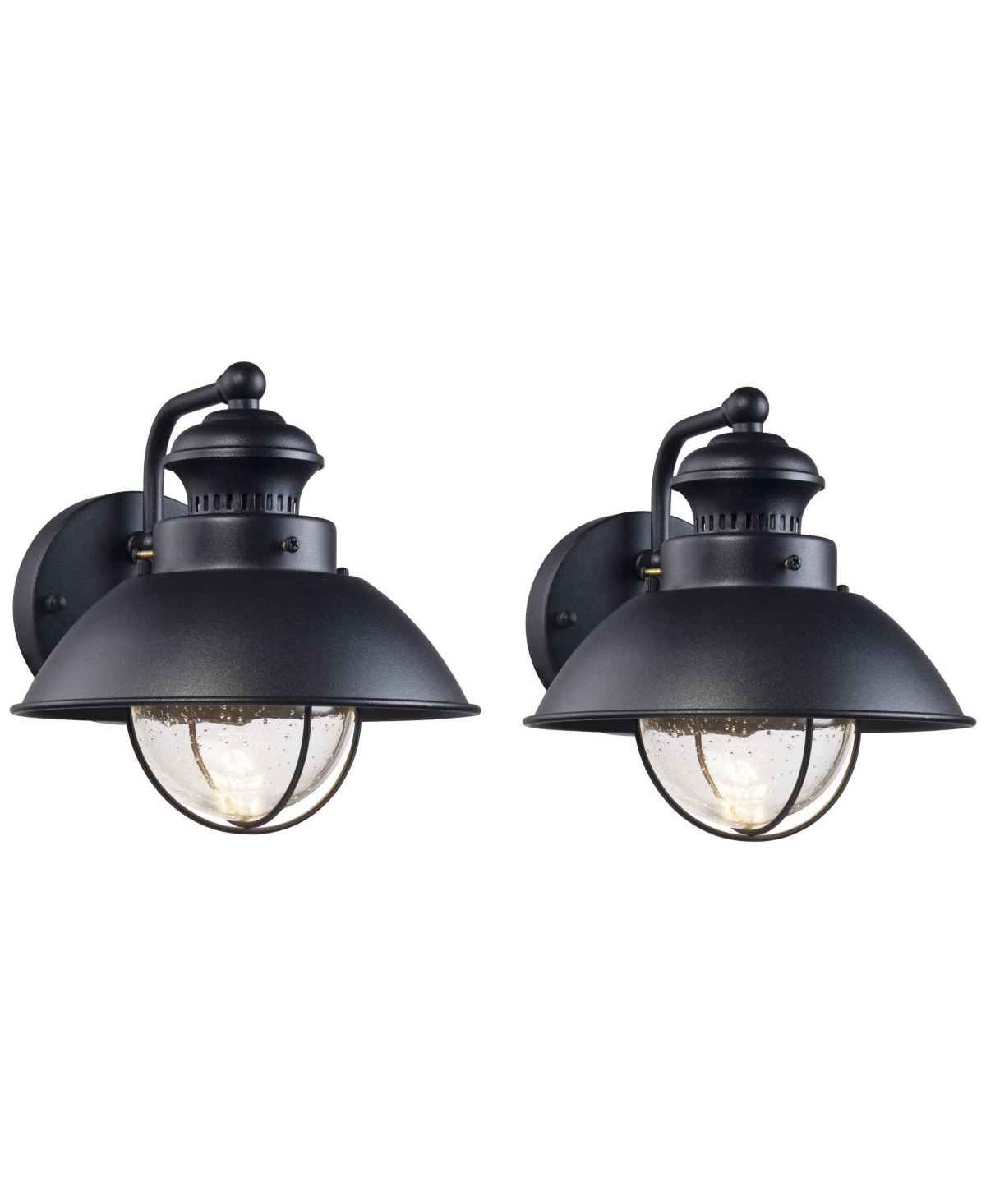 Fordham Industrial Outdoor Wall Light Fixtures Set of 2 Black Metal Gooseneck Arm Led 8&#x22; Seedy Glass for Exterior Barn Deck House Porch Yard Pati
