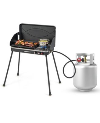 2-in-1 Gas Camping Grill and Stove with Detachable Legs-Black