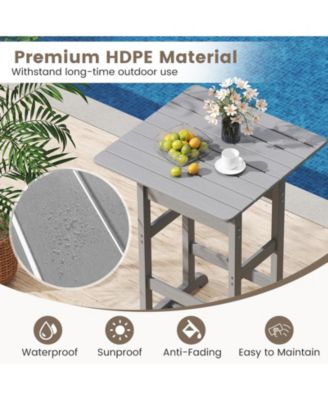 30 Inch Square Bar Table Dining Table with Slatted Tabletop for Poolside-Gray