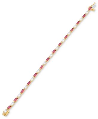 Created Sapphire (3 ct. t.w.) & Created White Sapphire (3 ct. t.w.) Bracelet in 14k Yellow Gold Over Sterling Silver