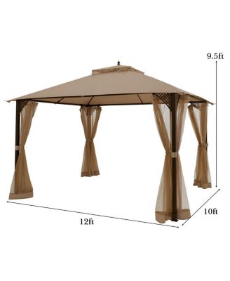 12 x 10 Feet Outdoor Double Top Patio Gazebo with Netting