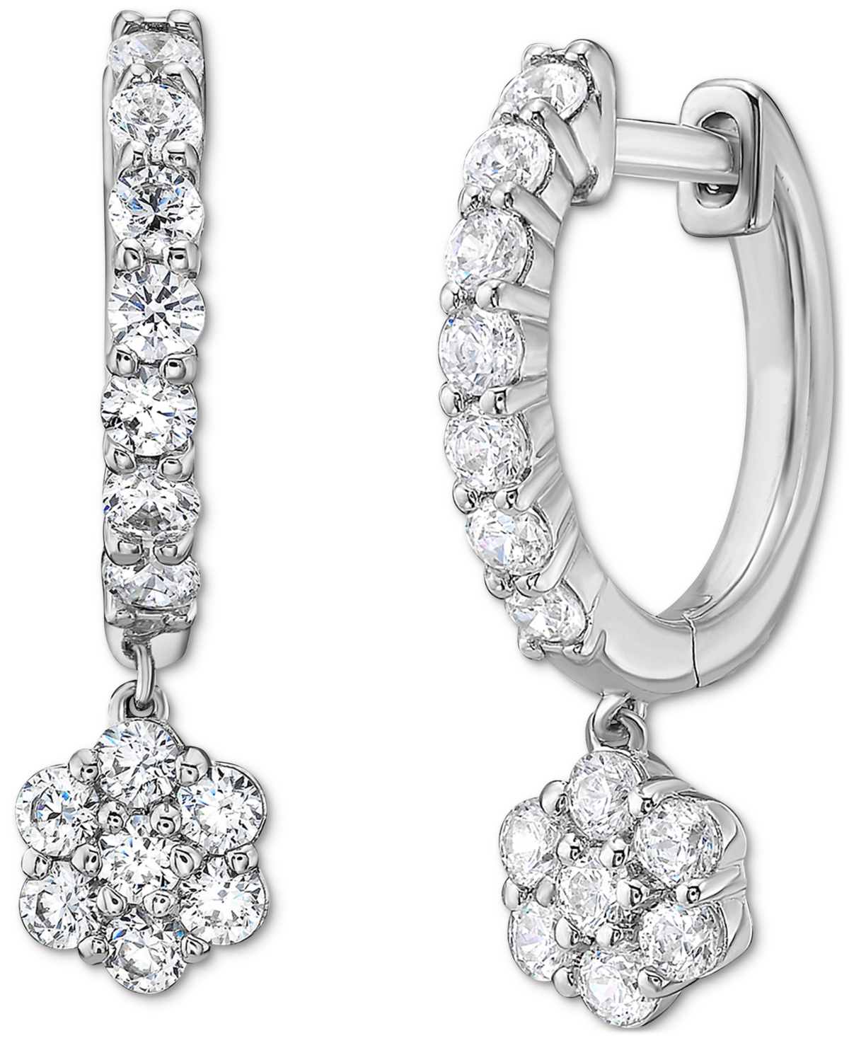 Diamond Dangling Flower Earrings (1 ct. t.w.) in 10k White Gold - White Gold
