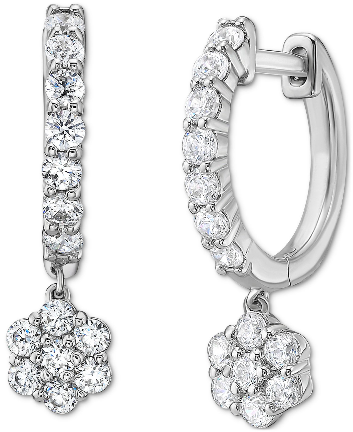 Diamond Dangling Flower Earrings (1 ct. t.w.) in 10k White Gold