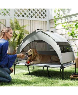 Elevated Dog Bed, Portable Raised Pet Bed with Canopy, Bag, 42"L