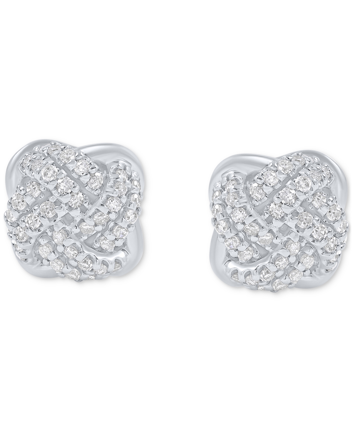 Macy's Diamond Love Knot Stud Earrings (1/3 Ct. T.w.) In 10k White Gold In Silver