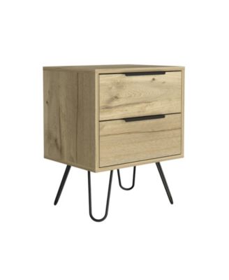 Two Drawer Nightstand in Faux Wood Finish for Bedside or Living Room