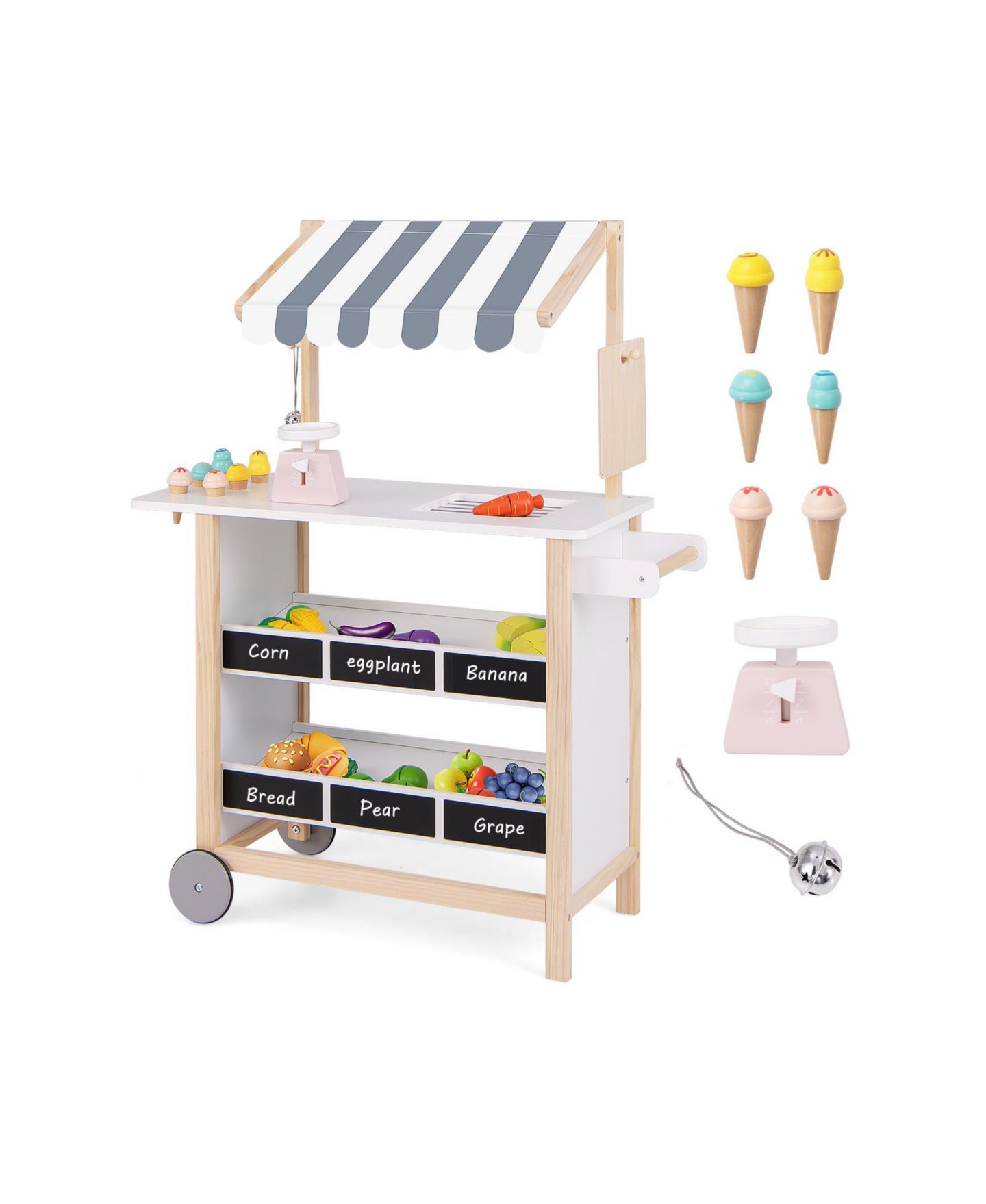 Детские фигурки Mecale Kids Wooden Ice Cream Cart with Chalkboard and Storage for over 3 Years Old, цвет: Синий — фото 6