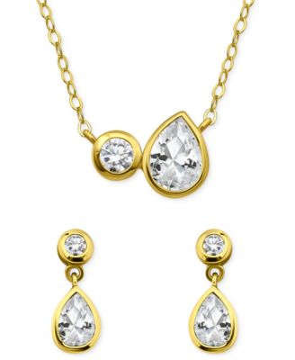 2-Pc. Set Cubic Zirconia Pear & Round Pendant Necklace & Drop Earrings in Sterling Silver, Exclusively at Macy's