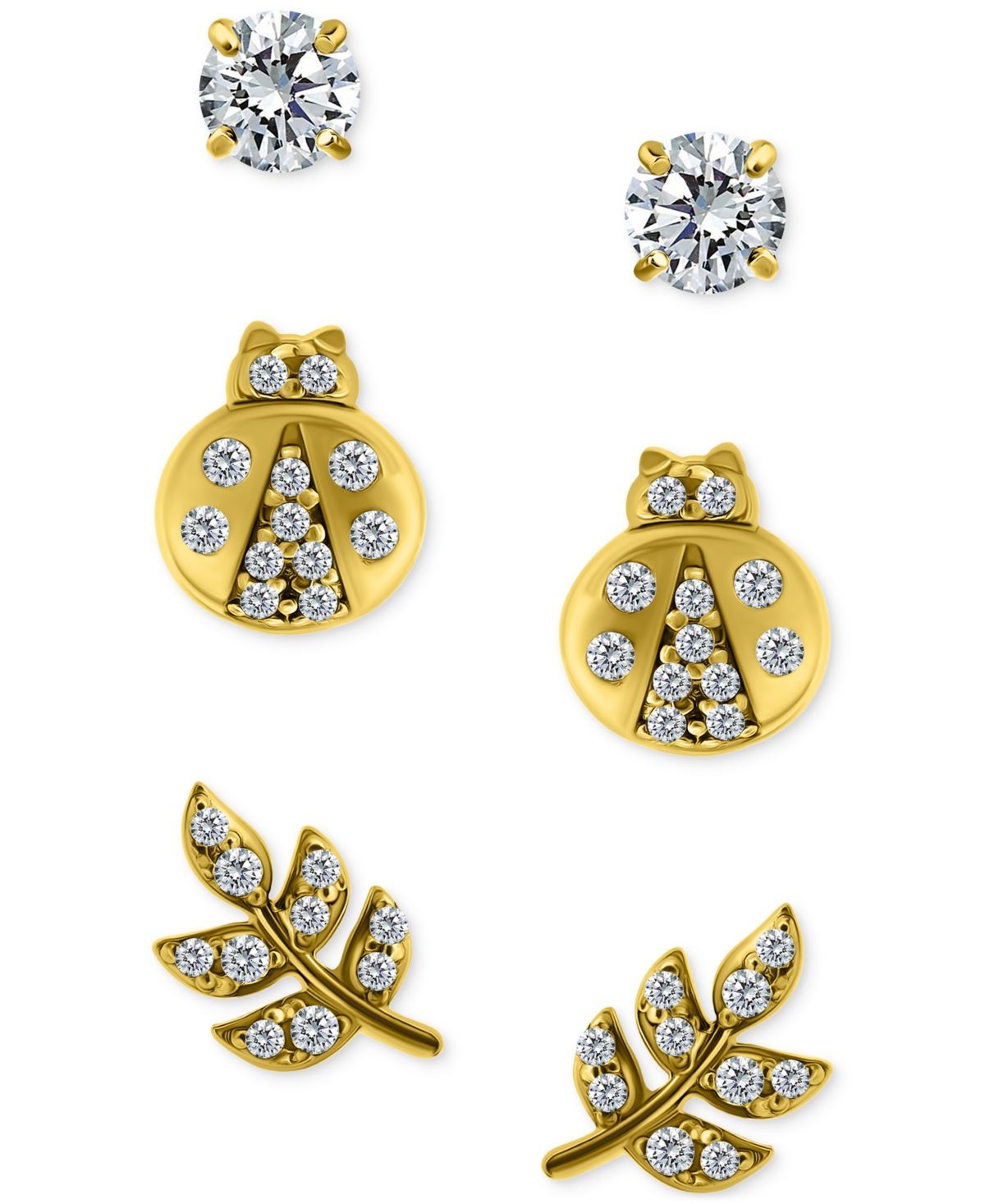 Giani Bernini 3-pc. Set Cubic Zirconia Stud Earrings In 18k Yellow Gold Over Sterling Silver (also In Sterling Sil In Gold