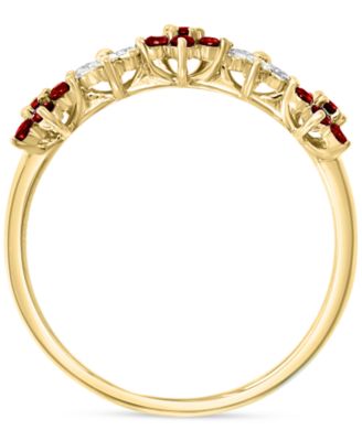 Ruby (3/8 ct. t.w.) & Diamond (1/6 ct. t.w.) Five Flower Ring in 14k Gold (Also in White Gold)
