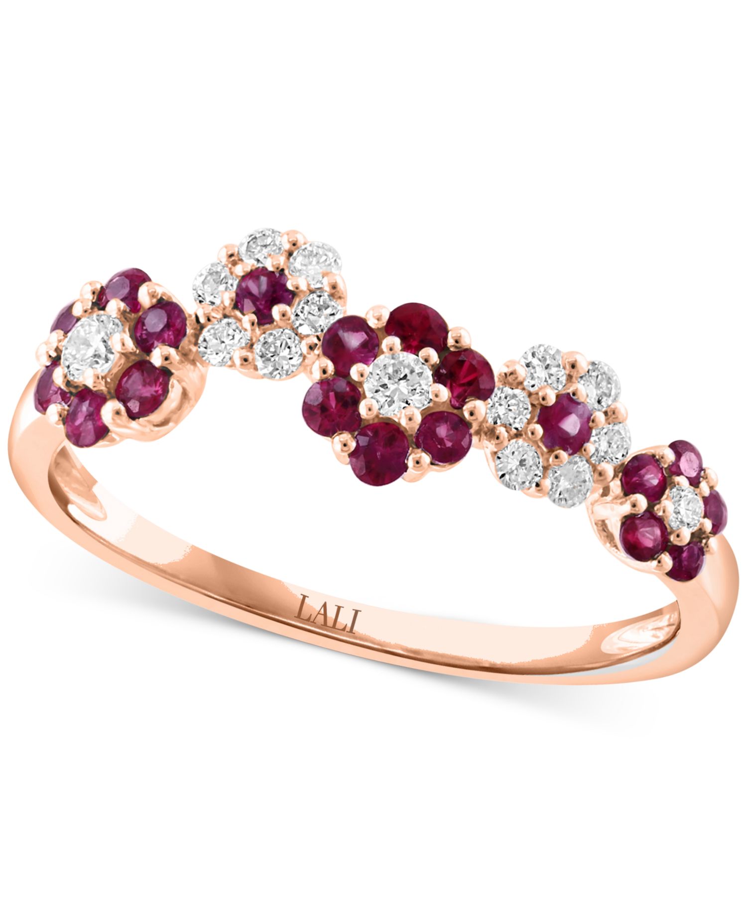 Ruby (0.42 ct. t.w.) & Diamond (0.18 ct. t.w.) Flower Ring in 14k Rose Gold (Also Available in Sapphire)