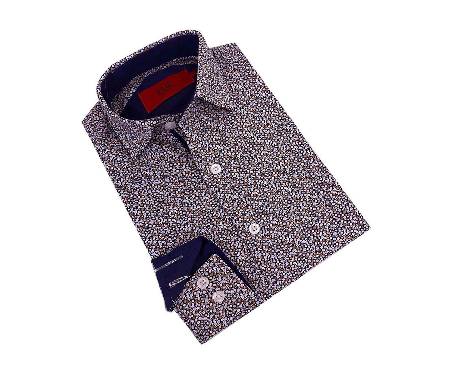 Little Boys Navy Printed Short Sleeve Slim Fit Shirt