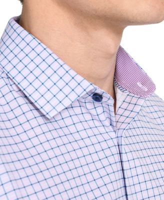 Men's Slim Fit Square Plaid 4-Way Stretch Performance Dress Shirt 