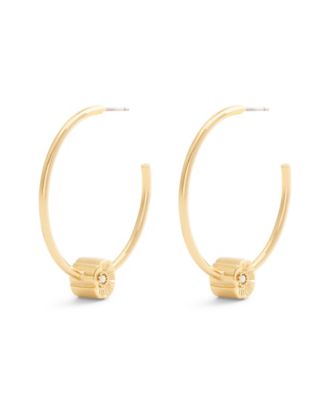 Фирменные серьги-кольца из чайной розы среднего размера с искусственным камнем COACH