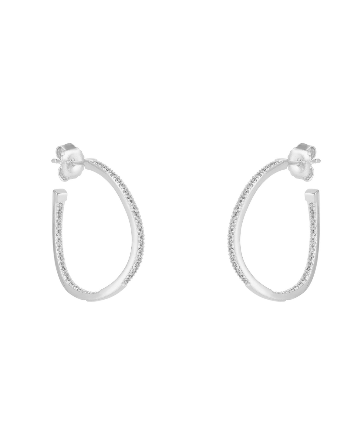 Sterling Silver Large Wavy Stud Hoop Earring With Interior Gemstones - Silver