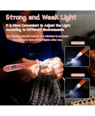 Rechargeable Lighted Crochet Hook Set with Stitch Counter, 18 Interchangeable Metal Heads, Ergonomic Handle – Gift for Knitters，Pink
