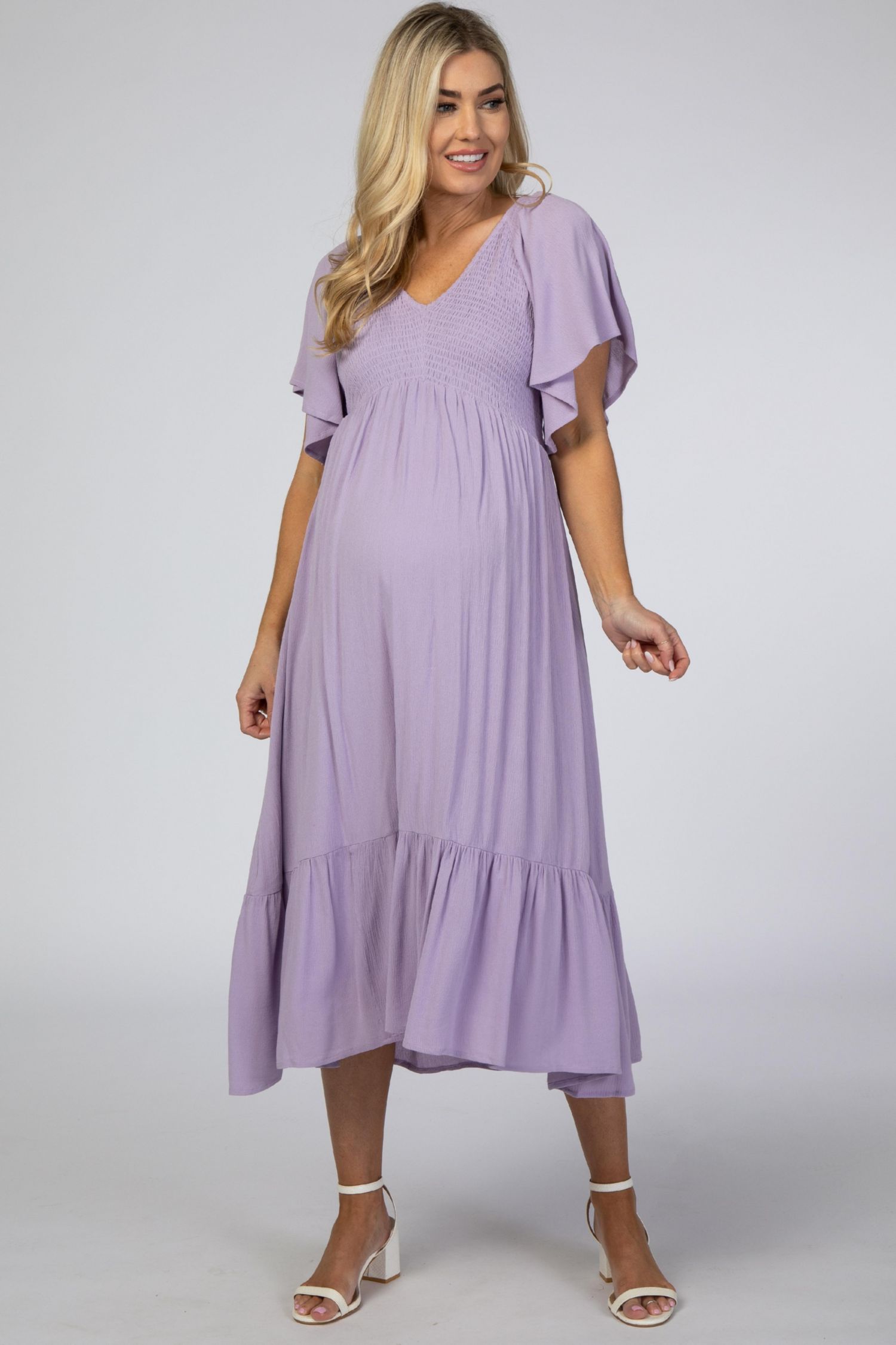 Women's Lavender Smocked Ruffle Dress