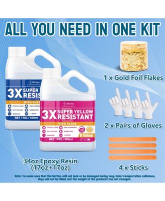 1.06 Gallon Epoxy Resin - Crystal Clear High Gloss Resin Kit, Easy 1:1 Mix, Art Resin for Craft, Wood Tabletop, Jewelry Making, Coating and Casting Resin with Silicone Stick