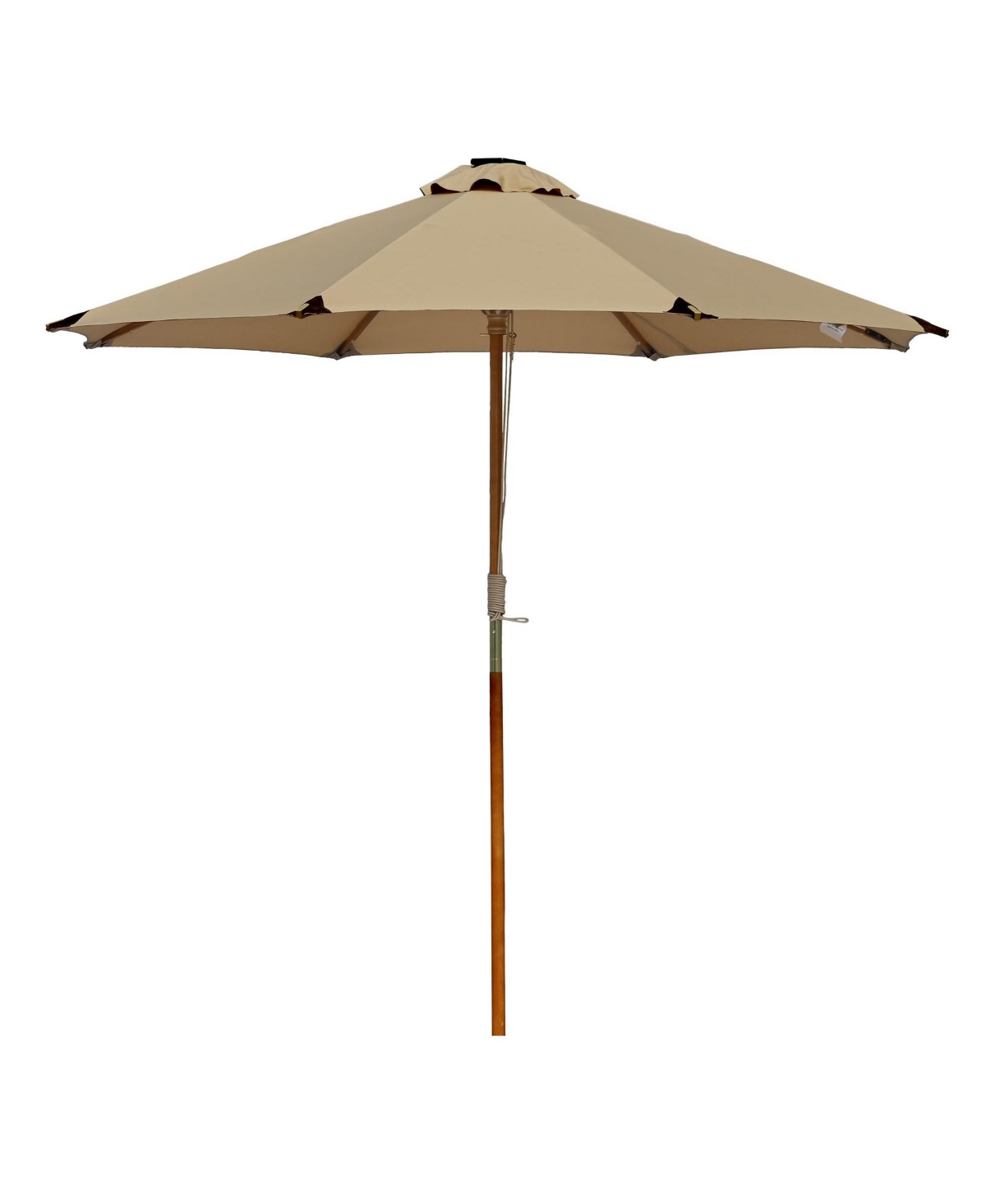 Boho 32 Led 9Ft Wood Market Patio Umbrella with Solar Lights for Bar Hotel Resort Alfresco Dining Rooftop Restauran Mocha - Natrual
