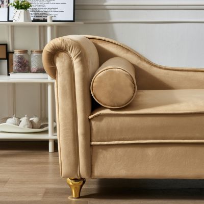 Modern Upholstery Chaise Lounge Chair With Storage Velvet (Khaki)