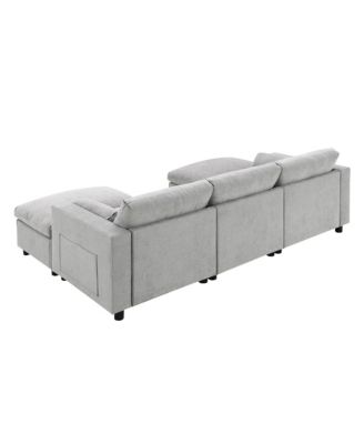  Chenille Modular Sectional Sofa with Ottomans & Pillows