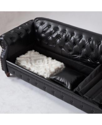 85.8" Chesterfield Sofa - Tufted Faux Leather